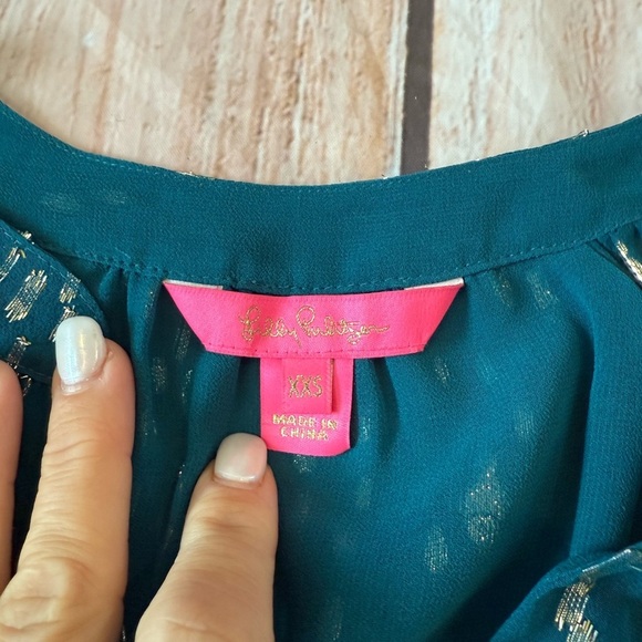 Lilly Pulitzer Fish Clip Chiffon Silk Matilda Top Casual Shirt Blouse Size XXS - Picture 8 of 10